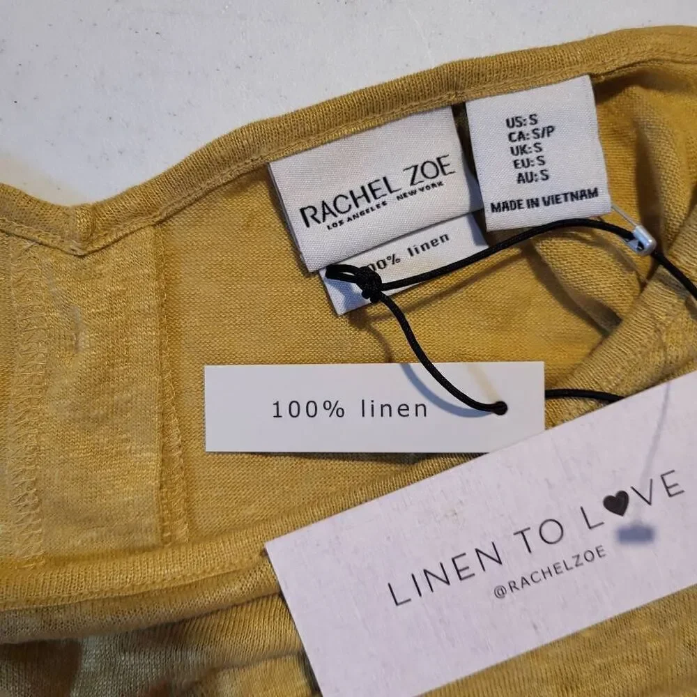Rachel Zoe 100% Linen Button Back Top Sz Small Yellow Lagenlook Beachy Boho NWT